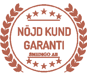 Logotyp för Smidigo AB med texten "Nöjd Kund Garanti" och stjärnor i en krans.