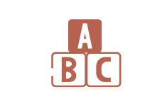 Tillbehör Bokstäverna A, B och C i en stapel av leksaksblock.