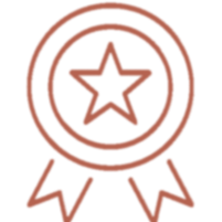 Brun medalj med en stjärna i mitten och två snören nedanför.